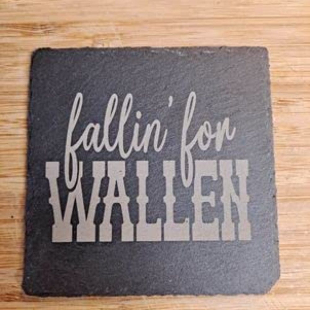 Fallin for Wallen - 2 Piece Square Rustic Black Slate Stone Coasters Set